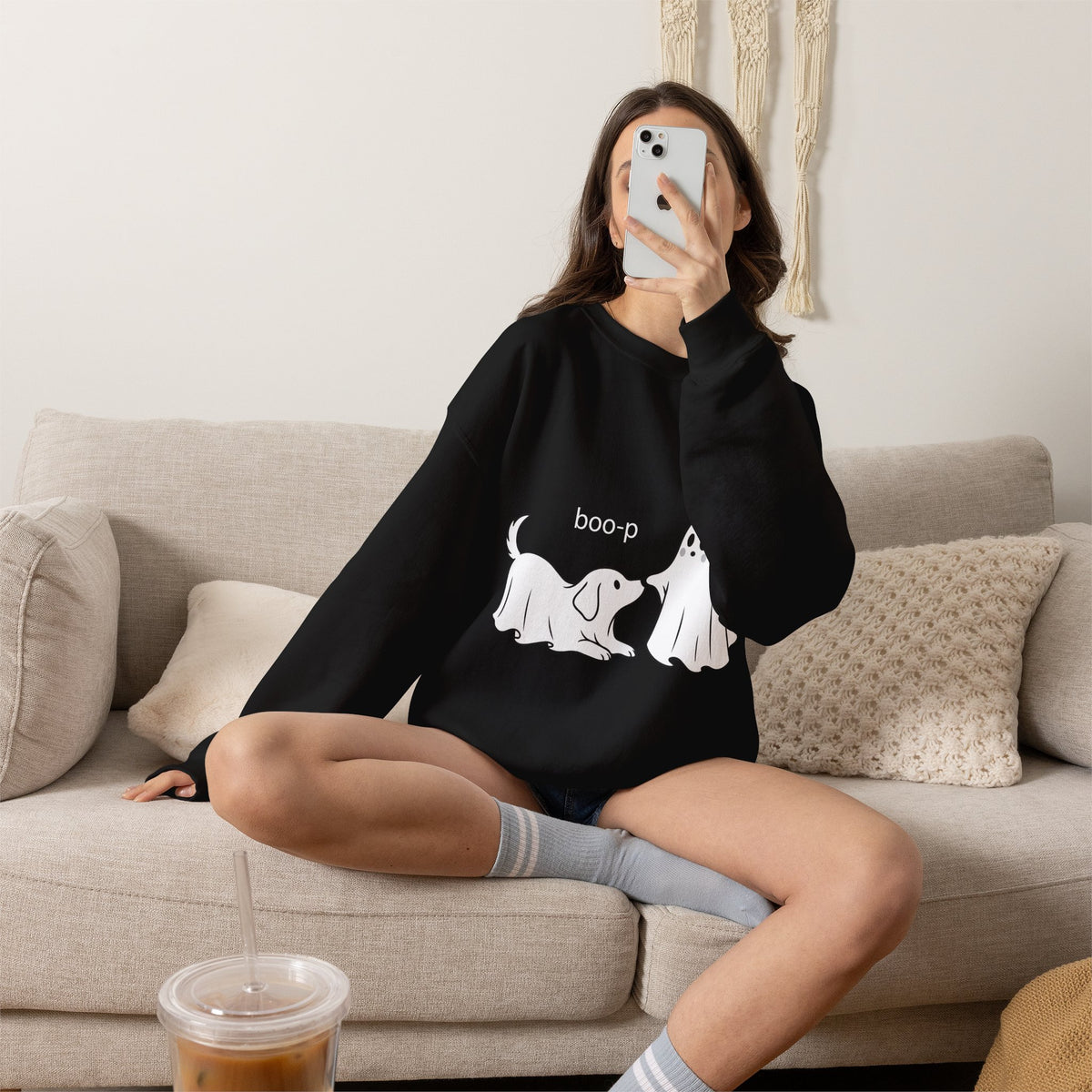 Ghost Dog 'Boop' Crewneck Sweatshirt | Cute Halloween Puppy Design