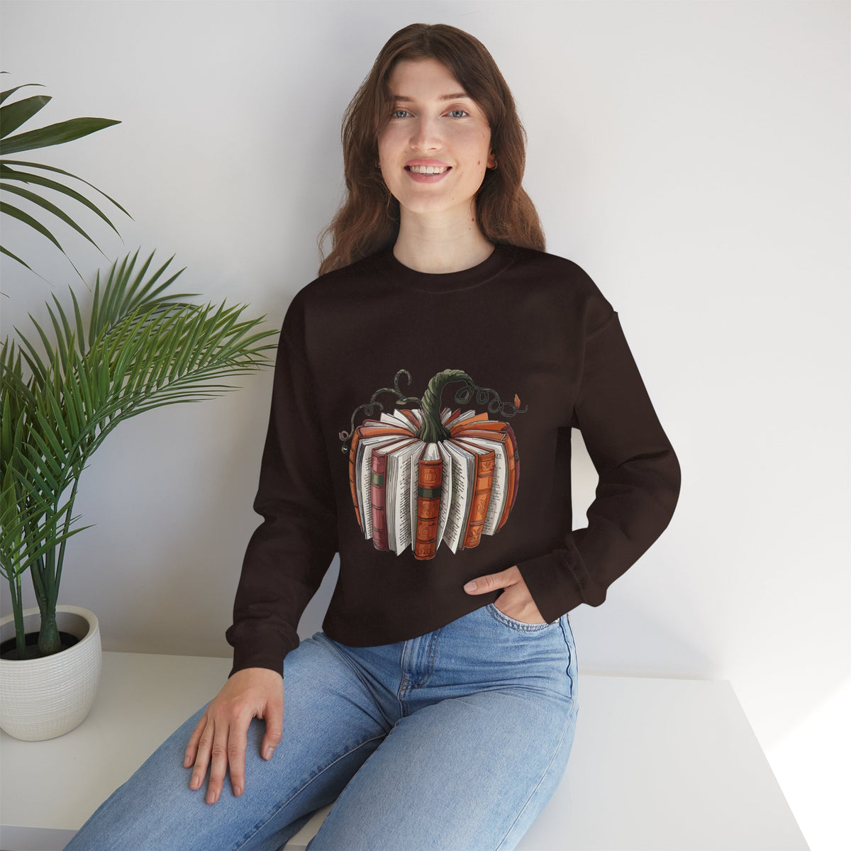Book Stack Pumpkin Sweatshirt | Autumn Reading Fall Decor