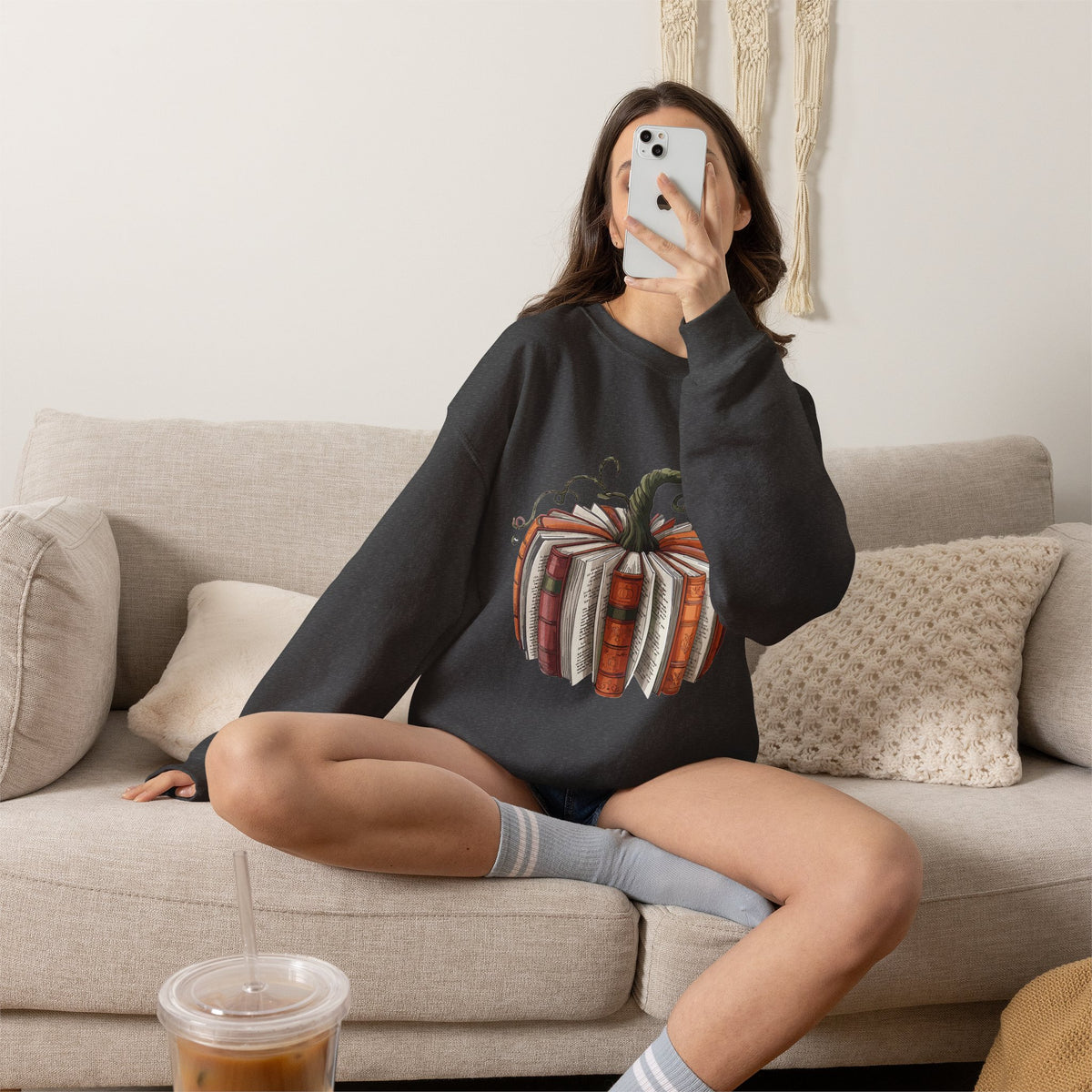 Book Stack Pumpkin Sweatshirt | Autumn Reading Fall Decor