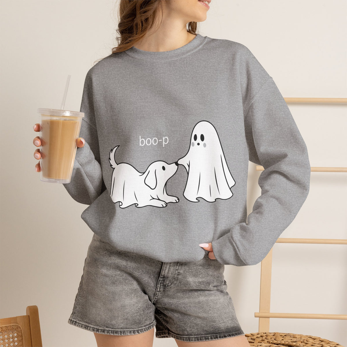 Ghost Dog 'Boop' Crewneck Sweatshirt | Cute Halloween Puppy Design