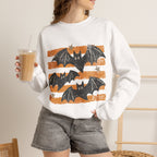 Vintage Halloween Bats sweatshirt | Distressed Bat Trio, Orange Stripes