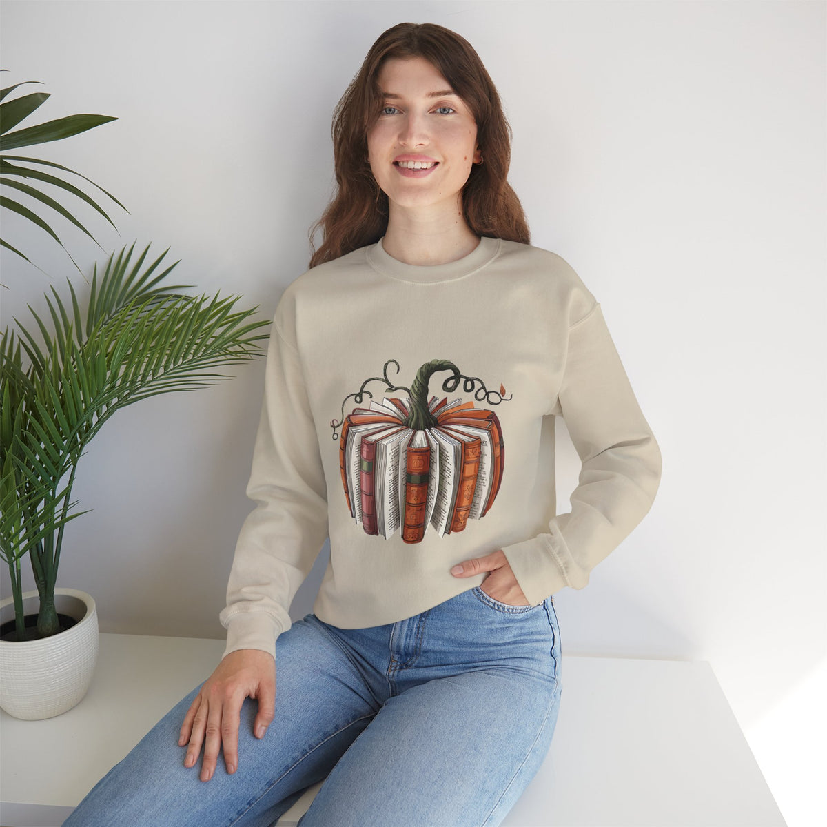 Book Stack Pumpkin Sweatshirt | Autumn Reading Fall Decor