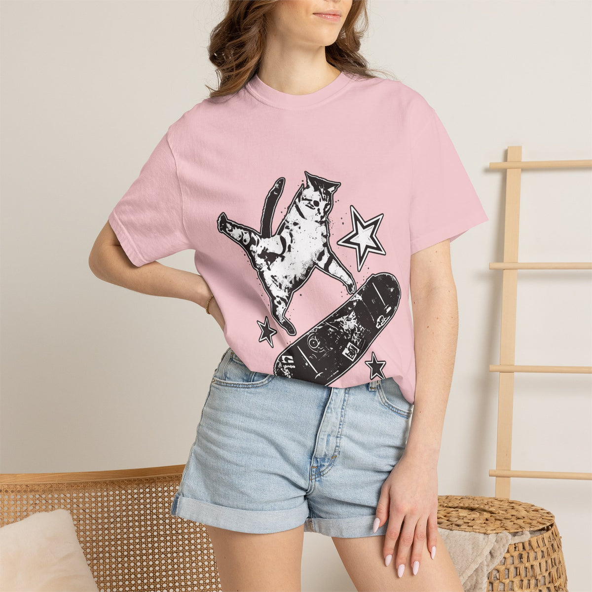 Vintage Y2K Skateboard Cat Shirt 90s aesthetic vintage kitten tee, mori kei top, rockstar gf aesthetic, retro grunge coquette skater