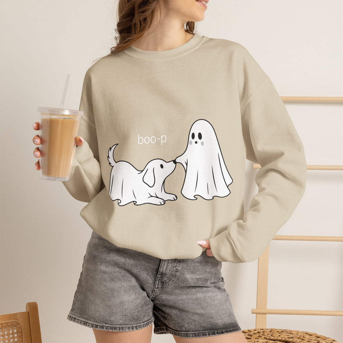 Ghost Dog 'Boop' Crewneck Sweatshirt | Cute Halloween Puppy Design
