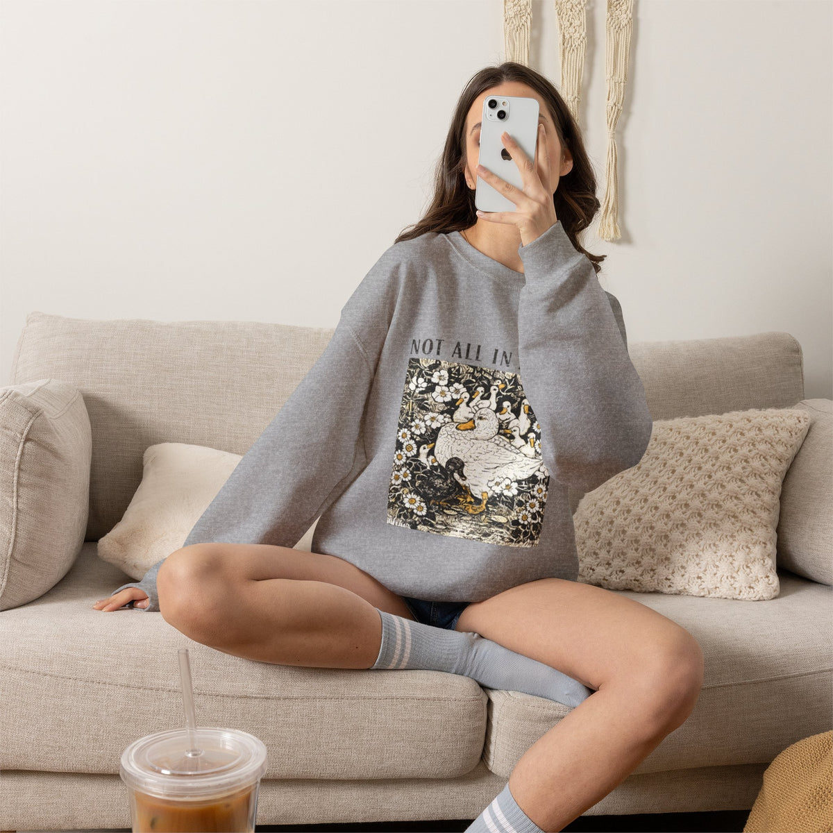 Not All In A Row Sweatshirt, Funny Duck Sweatshirt, Vintage Duckling Crewneck, Duck Lover Gift, Cute Farm Animal Shirt, Gift for Her