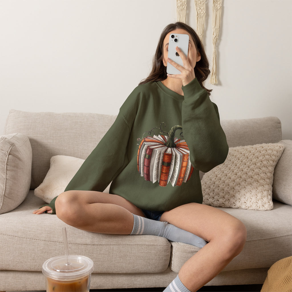 Book Stack Pumpkin Sweatshirt | Autumn Reading Fall Decor