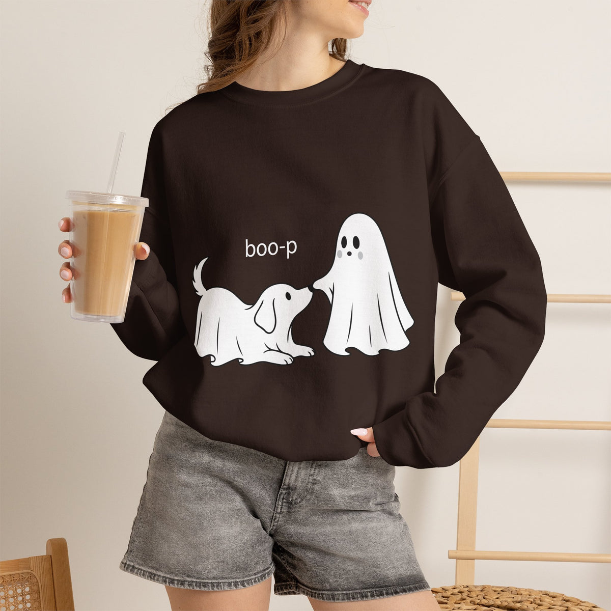 Ghost Dog 'Boop' Crewneck Sweatshirt | Cute Halloween Puppy Design