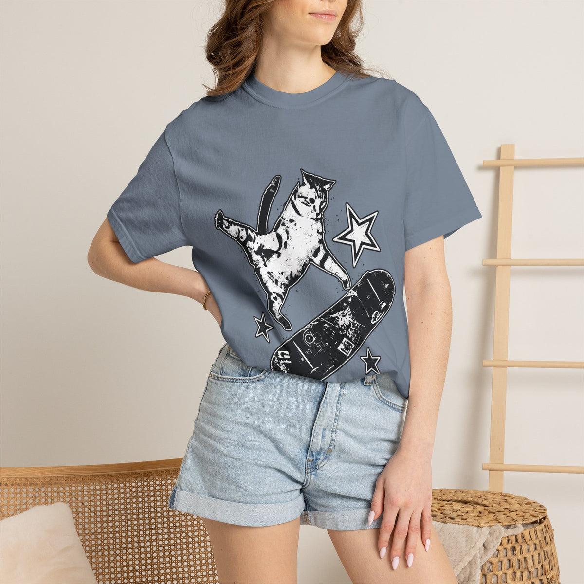 Vintage Y2K Skateboard Cat Shirt 90s aesthetic vintage kitten tee, mori kei top, rockstar gf aesthetic, retro grunge coquette skater