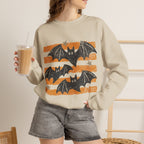 Vintage Halloween Bats sweatshirt | Distressed Bat Trio, Orange Stripes