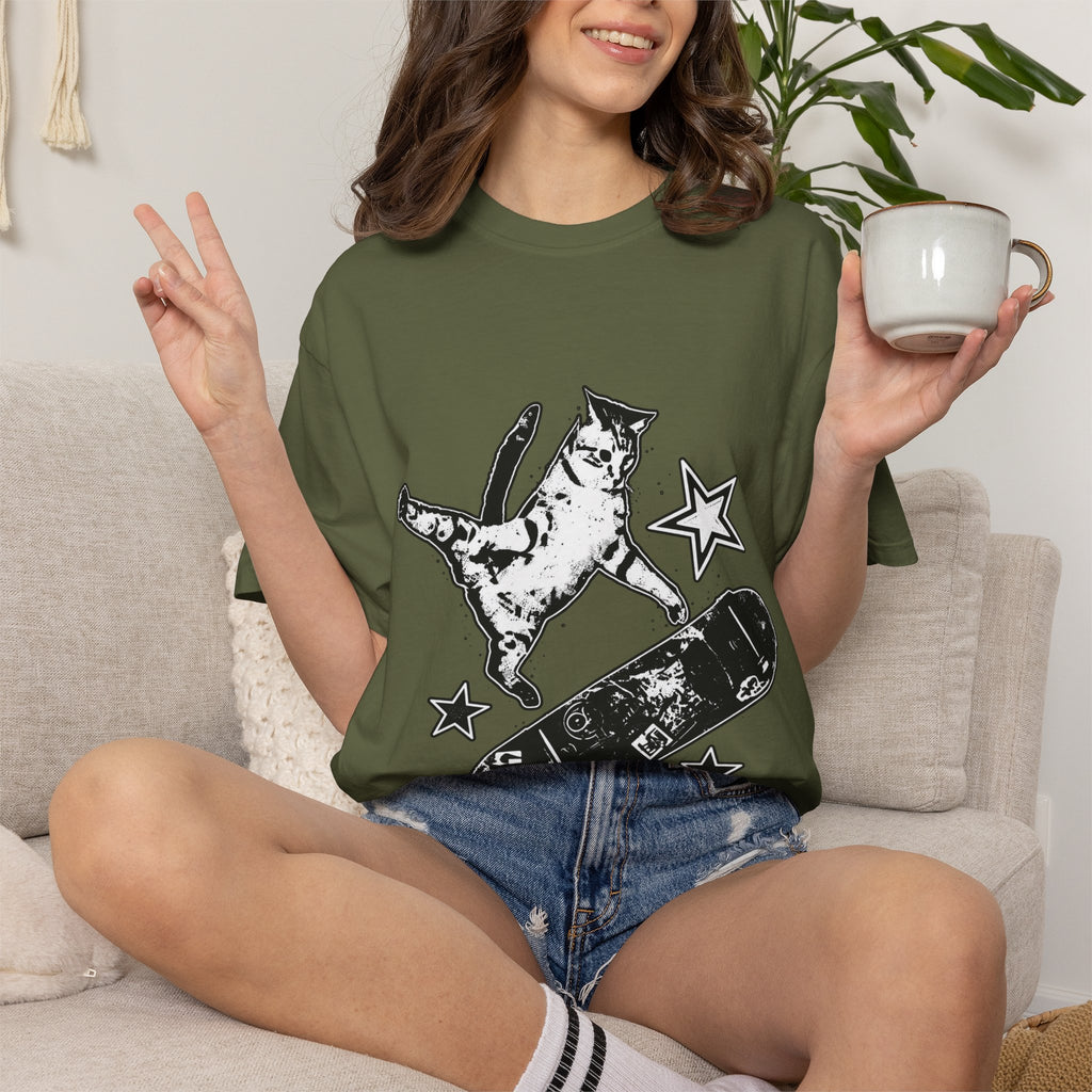 Vintage Y2K Skateboard Cat Shirt 90s aesthetic vintage kitten tee, mori kei top, rockstar gf aesthetic, retro grunge coquette skater