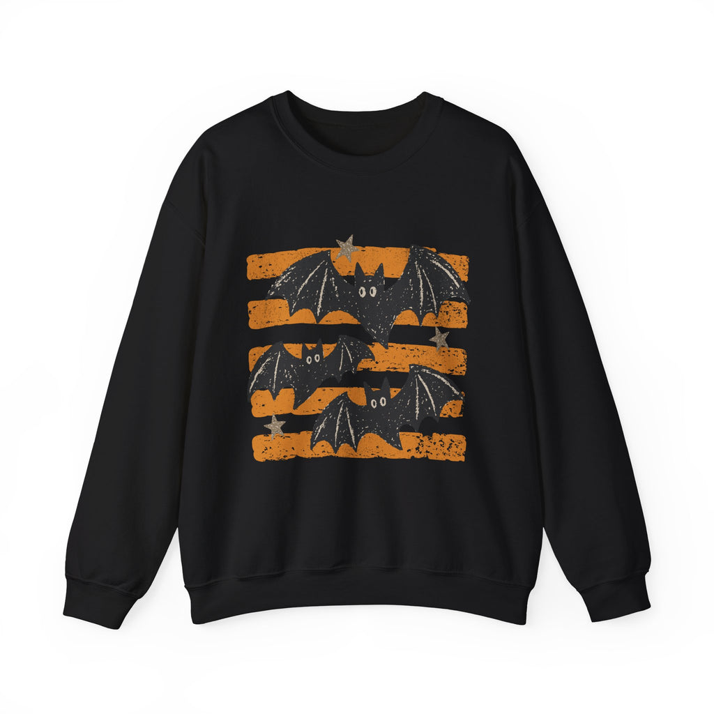 Vintage Halloween Bats sweatshirt | Distressed Bat Trio, Orange Stripes