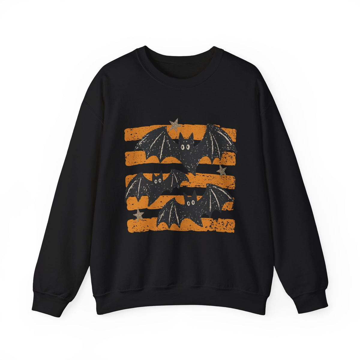 Vintage Halloween Bats sweatshirt | Distressed Bat Trio, Orange Stripes
