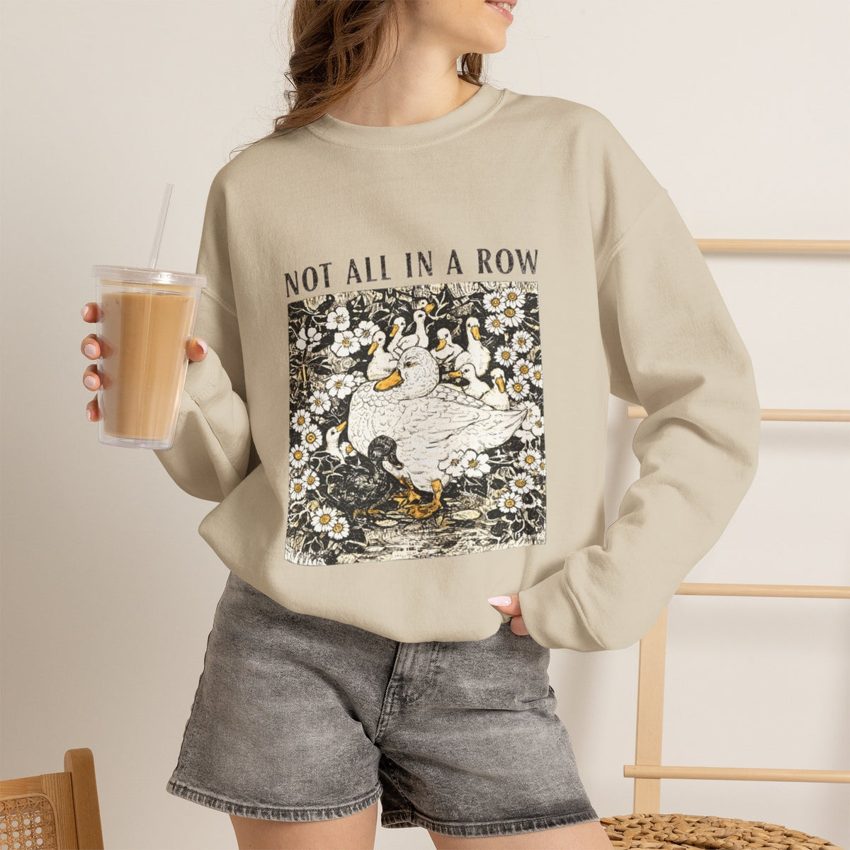Not All In A Row Sweatshirt, Funny Duck Sweatshirt, Vintage Duckling Crewneck, Duck Lover Gift, Cute Farm Animal Shirt, Gift for Her