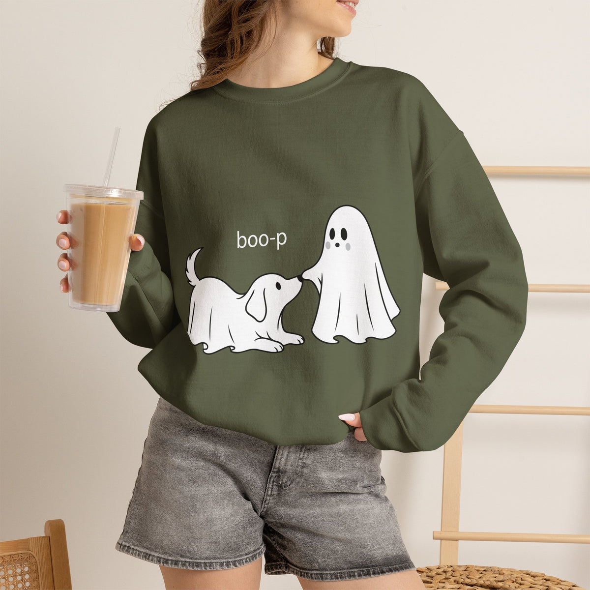 Ghost Dog 'Boop' Crewneck Sweatshirt | Cute Halloween Puppy Design