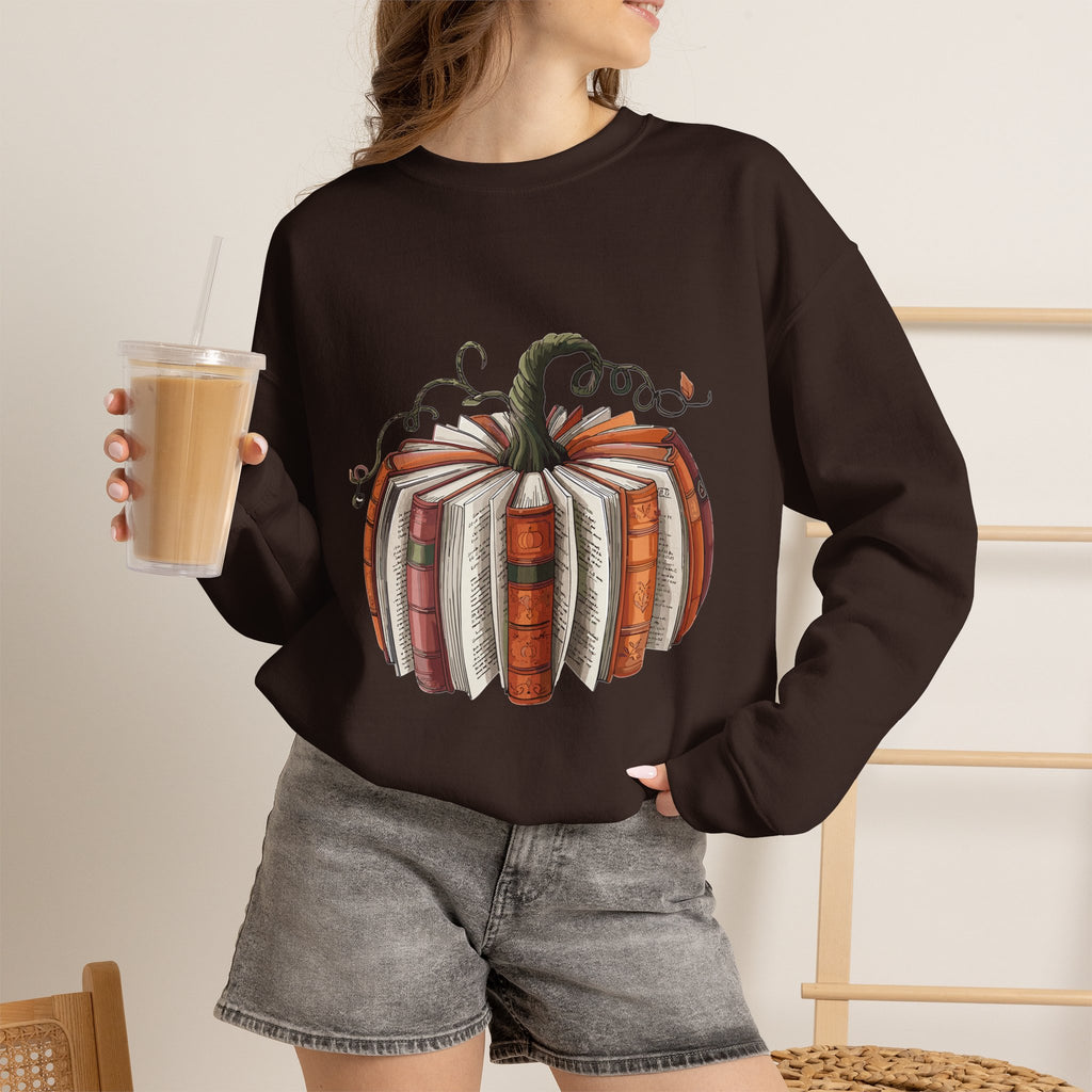 Book Stack Pumpkin Sweatshirt | Autumn Reading Fall Decor