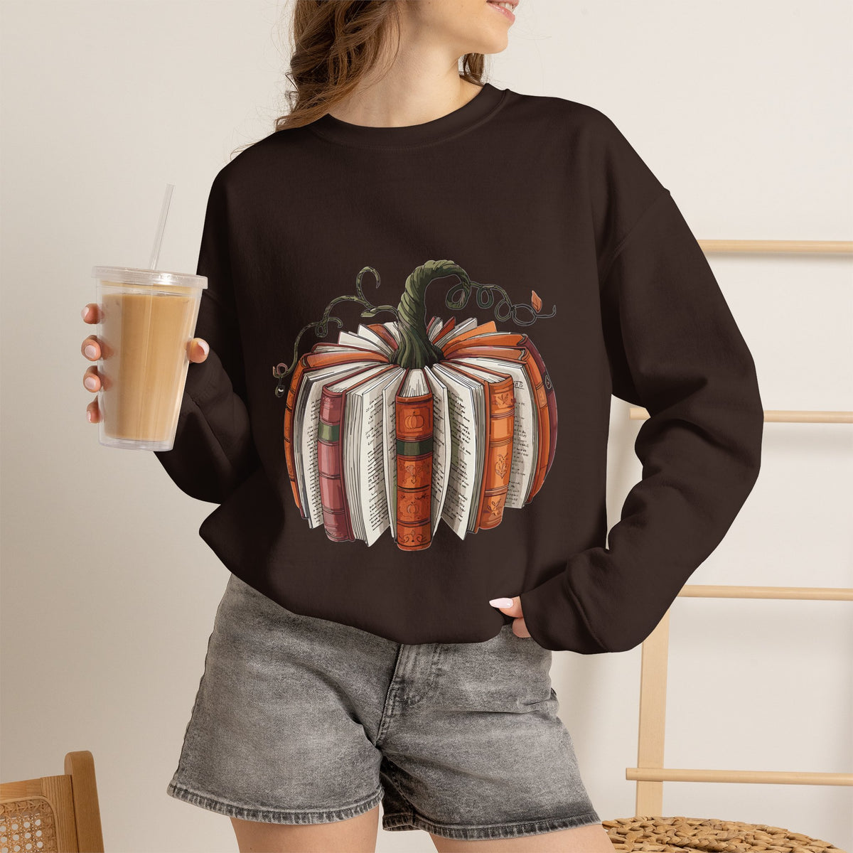 Book Stack Pumpkin Sweatshirt | Autumn Reading Fall Decor