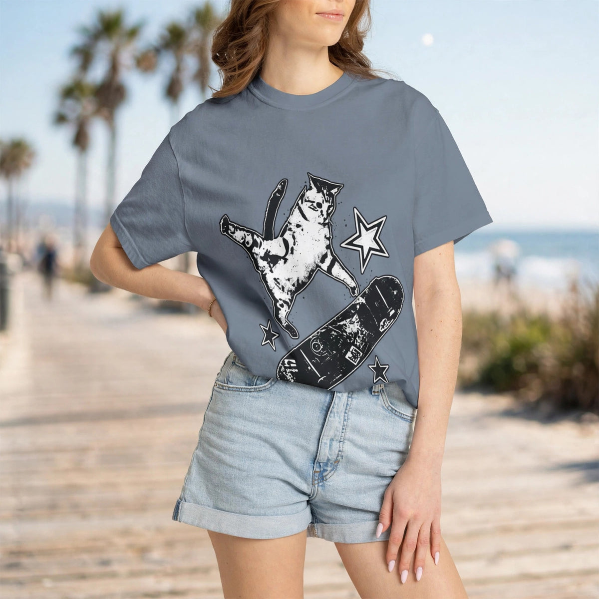 Vintage Y2K Skateboard Cat T-Shirt