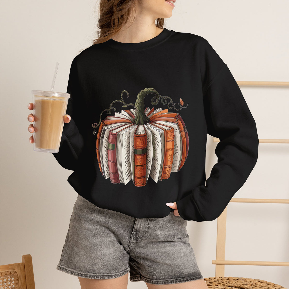 Book Stack Pumpkin Sweatshirt | Autumn Reading Fall Decor