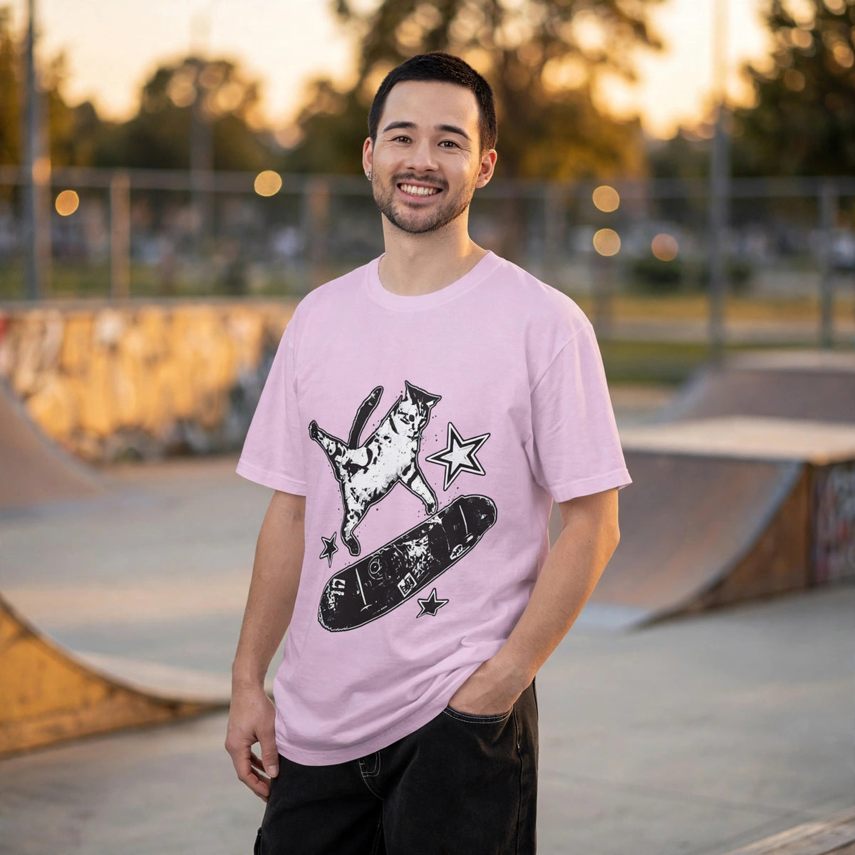 Vintage Y2K Skateboard Cat T-Shirt